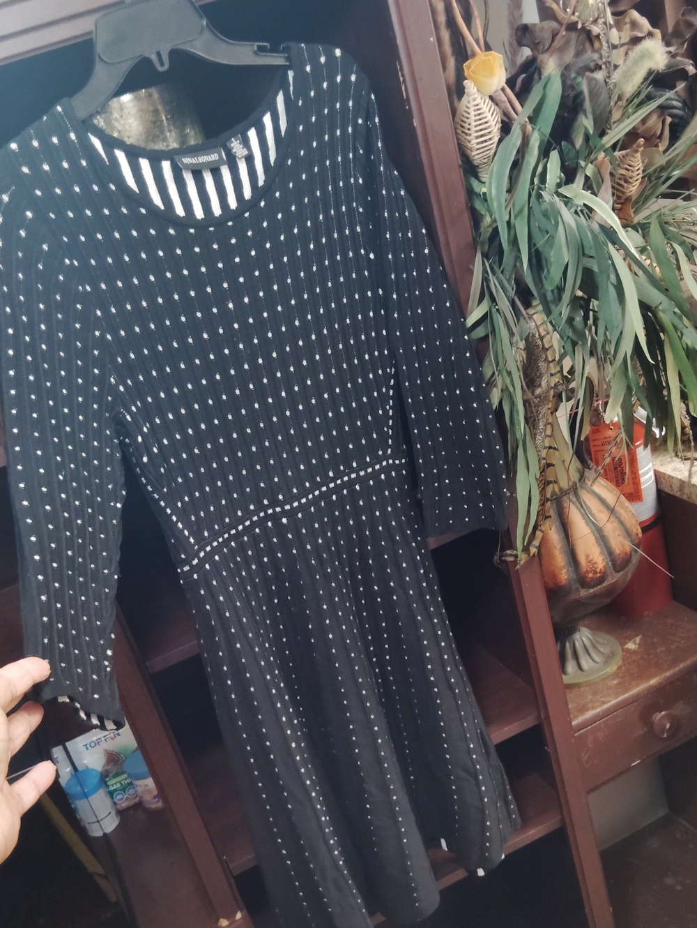 Textured Black Long-Sleeve Fit & Flare Dress